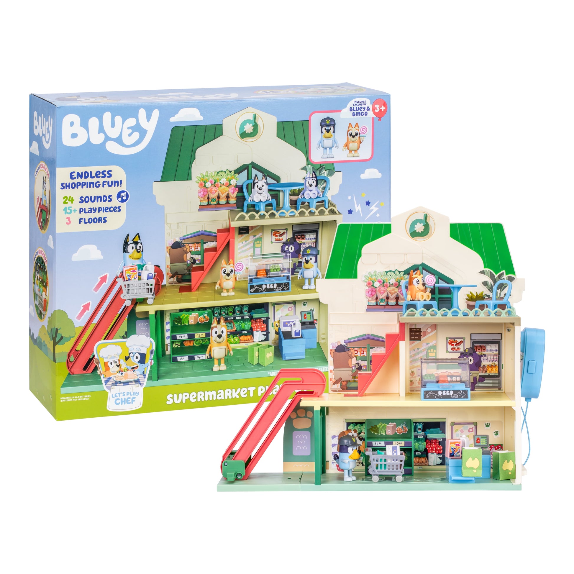Supermarket Playset, 3 Different Levels with Exclusive  and Bingo Figures. 24 Sounds and 15+ Play Pieces plus Fun Intercom, Ages 3+