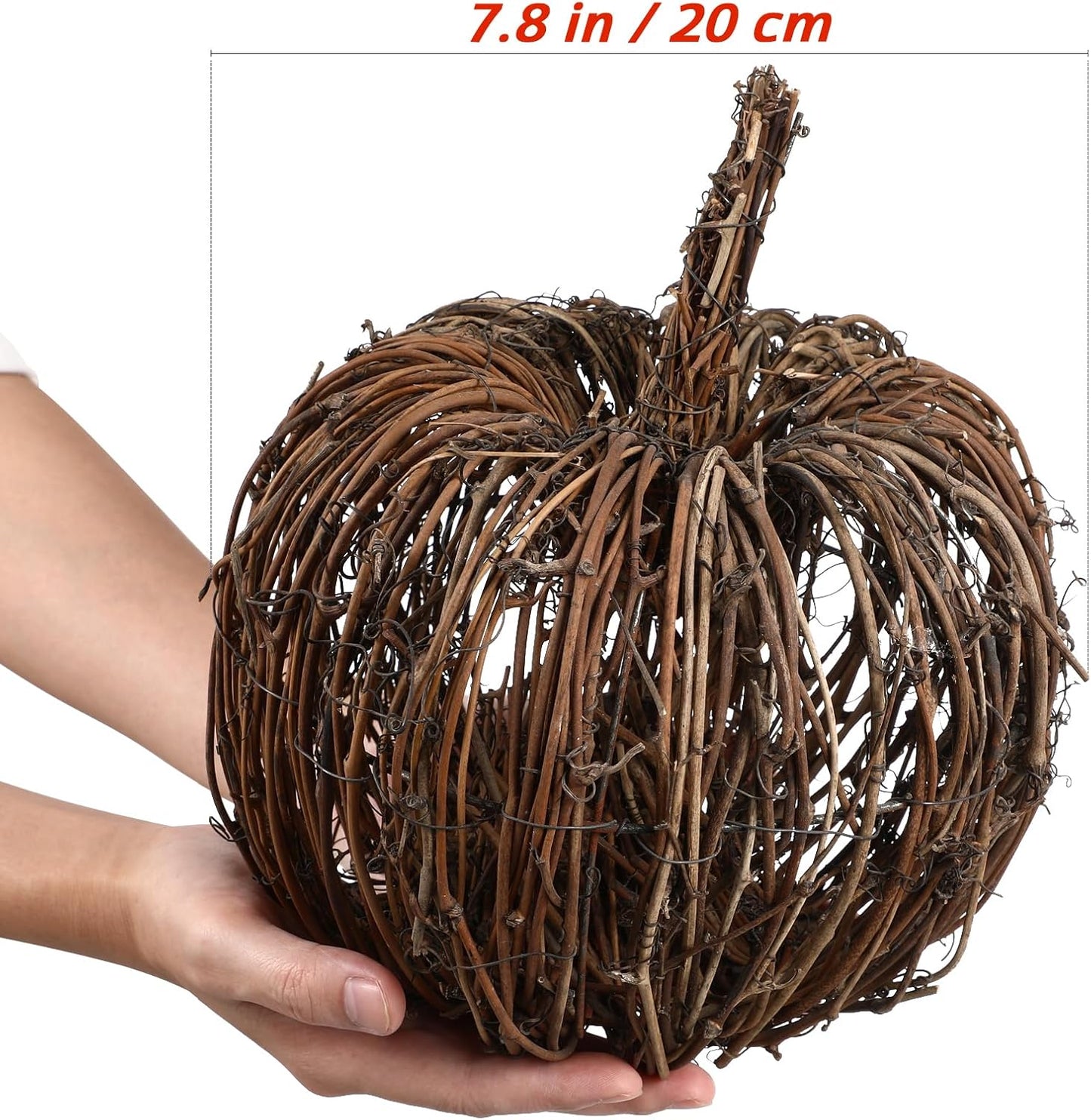 Wicker Halloween Pumpkin Decor - Fall Harvest Rattan Grapevine Pumpkin Thanksgiving Festive Tabletop Decor for Home Halloween, 9.8X8.7 Inch