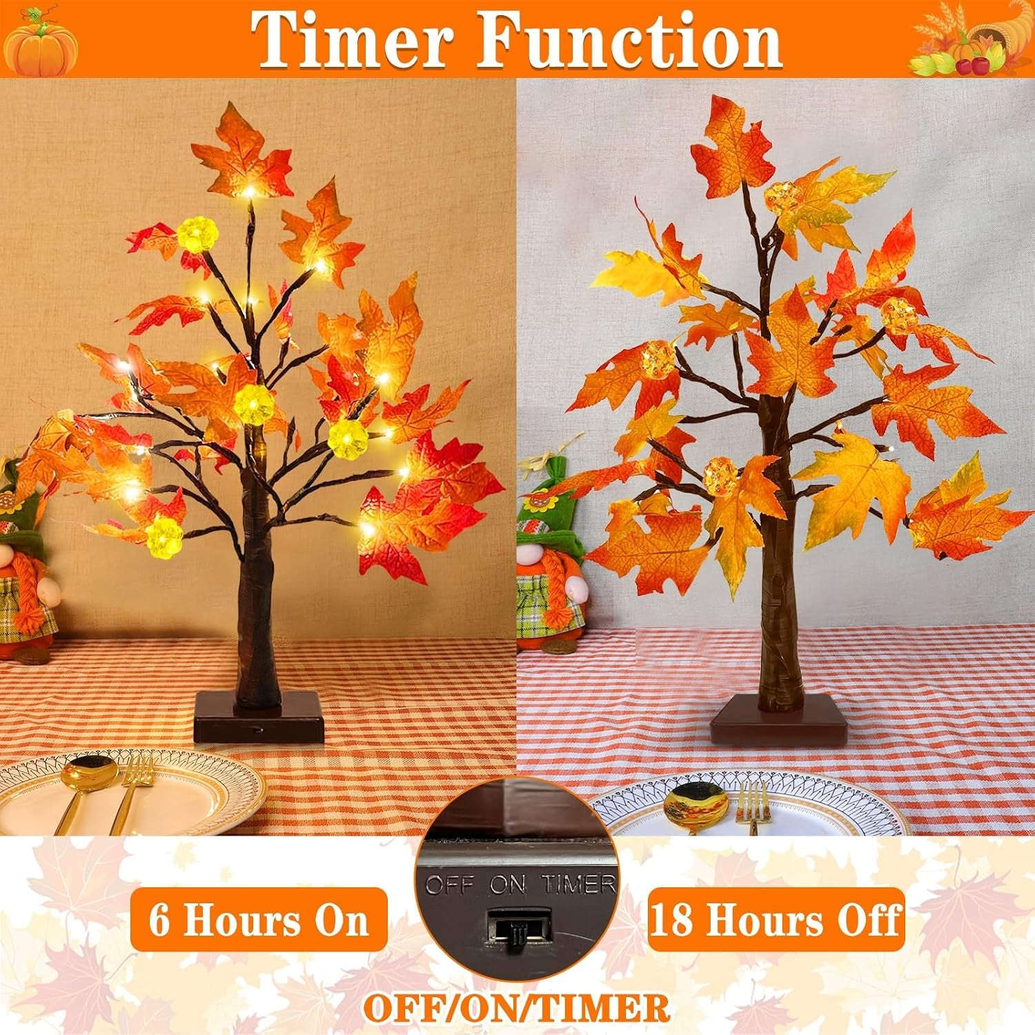 Fall Decor 2 Pack 18 Inch Prelit Fall Maple Tree 48 Leds Timer