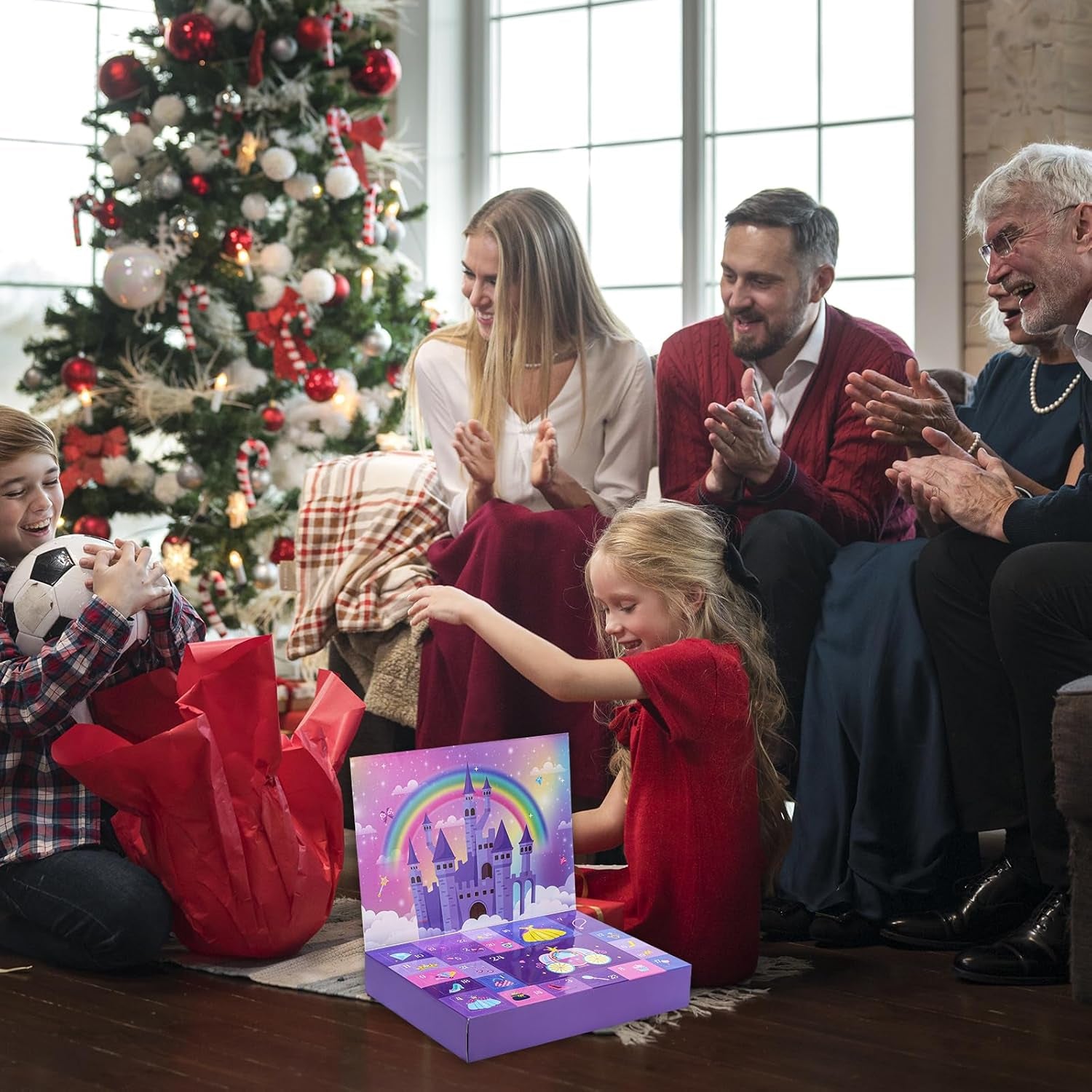 Advent Calendar 2025, Christmas Countdown Calendar 24 Days Surprise Xmas Gift Box Including Hair Accessories, Glasses, Necklace, Ring, Bracelet, Mirror