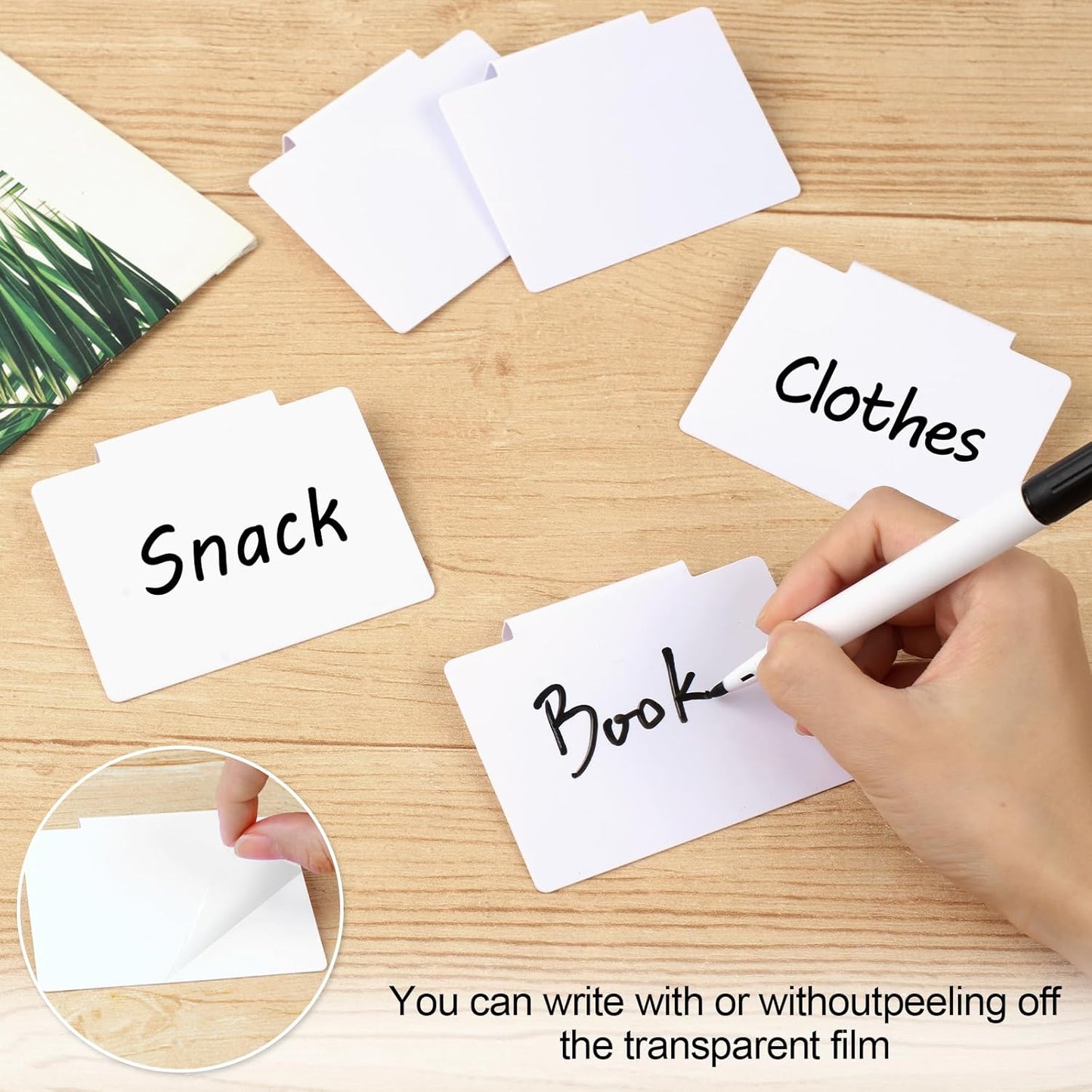12Pcs White Basket Labels, 3.5X2.7 Clip on PVC Labels with Pen for Storage Bins, Removable Label Holders, Regular