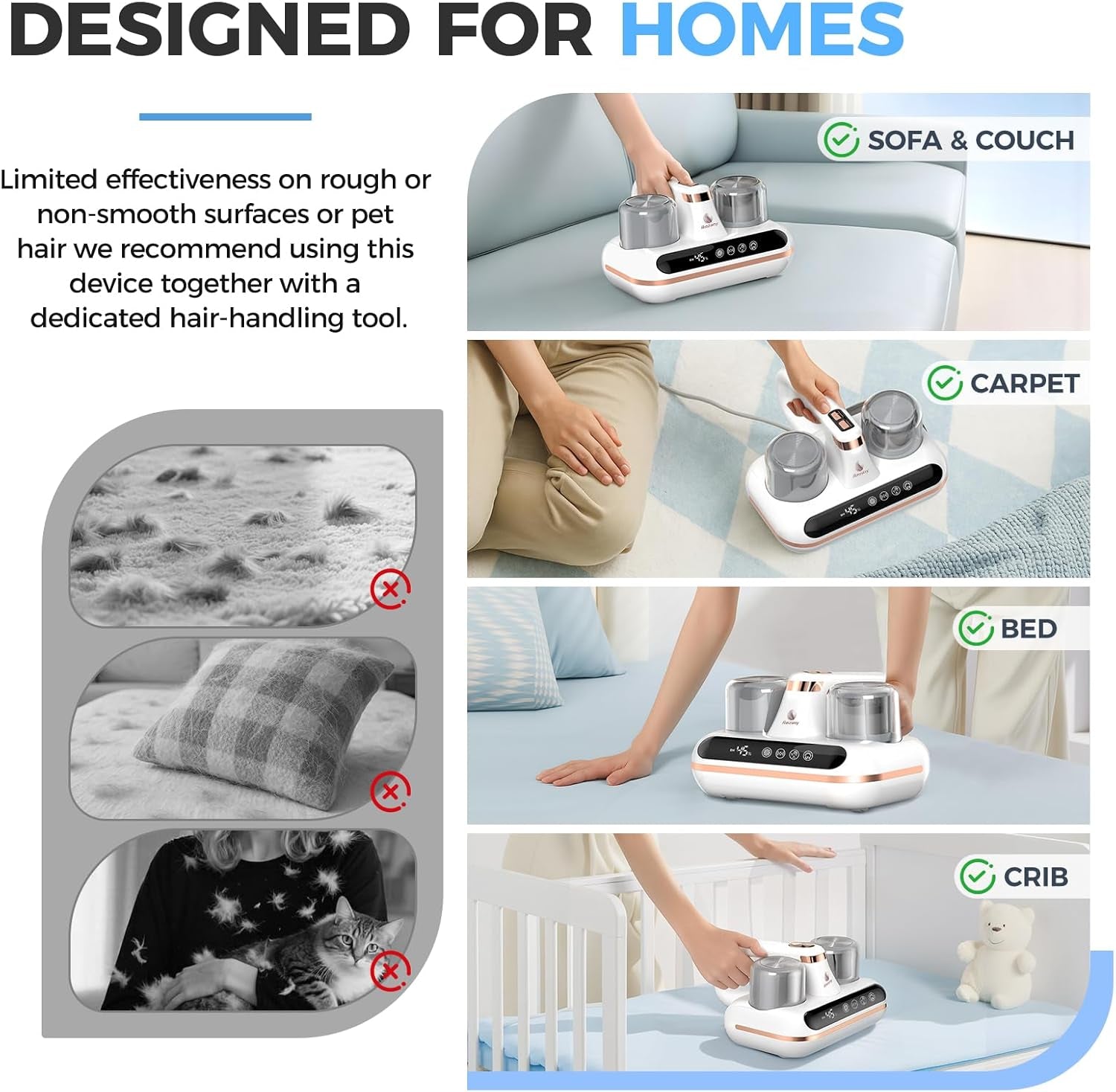 Mattress Vacuum Cleaner - 5-In-1 Cordless Bed Vacuum Cleaner, Powered by UV-C Light & Ultrasonic Technology, 16Kpa Strong Suction,Low Noise,Suitable for Dust, Pet Hair, Etc.