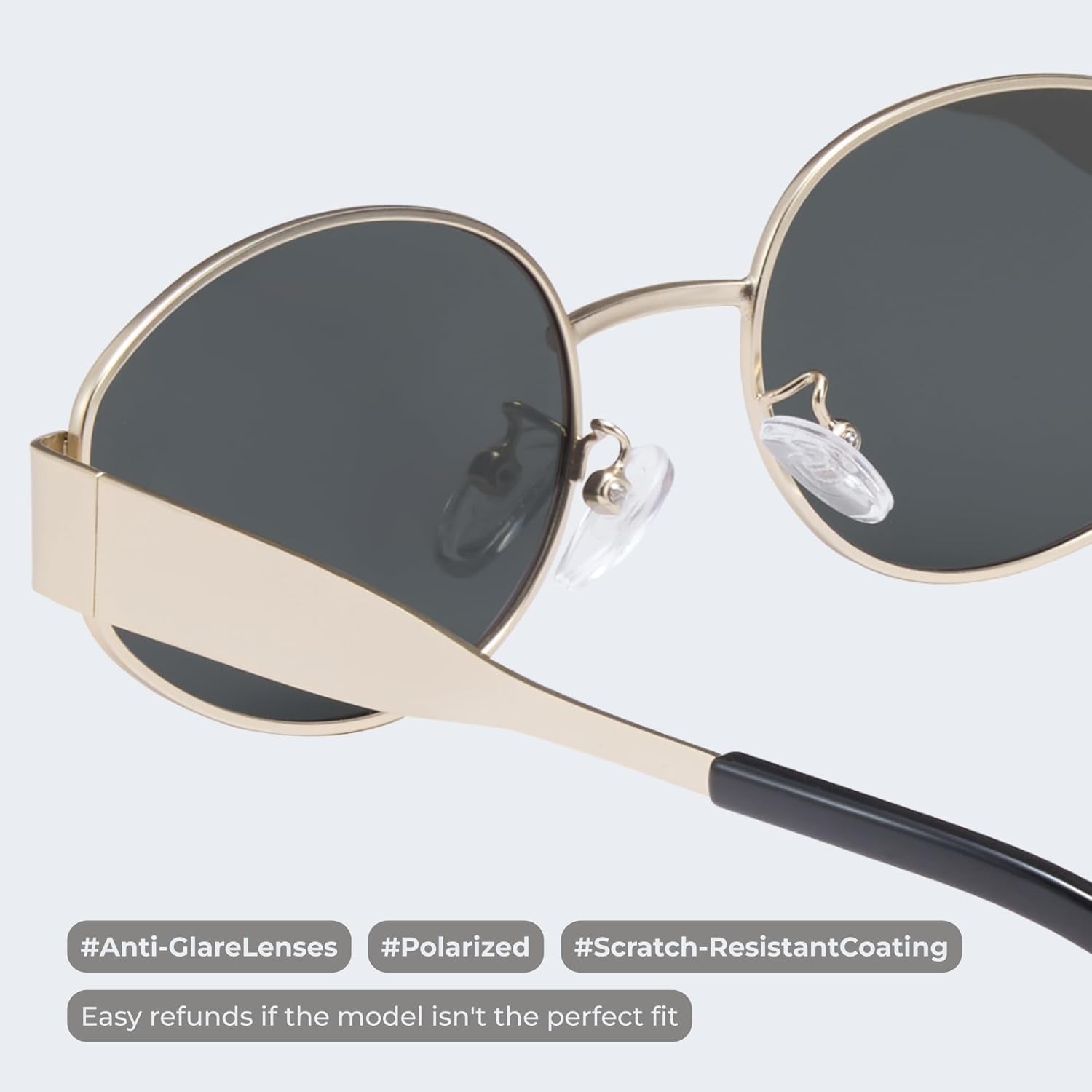 Retro Polarized Sunglasses - UV400 Protection, Oval Shape, Metal Frames - Matching Soft Case Inlcuded