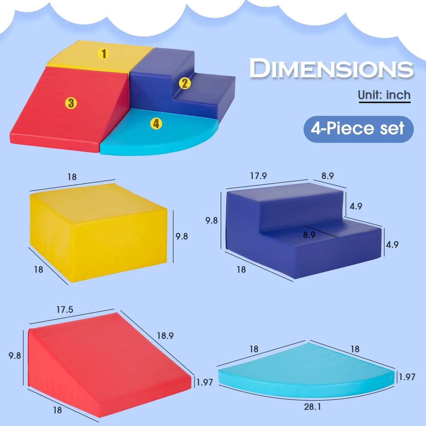 Baby Climb & Crawl Foam Play Set , 4-Piece Set Foam Climbing Blocks Toddler Climbing Toys for Child Development, Motor Skills