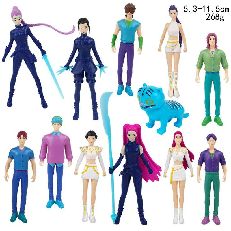 Kpop Demon Hunter Theme Doll Set 12-Piece Cartoon Model Toys for Home & Office Decor Desk Decorations Unique Themed Dolls Compact Size Easy Display No Warranty 5.3-11.5Cm 268G