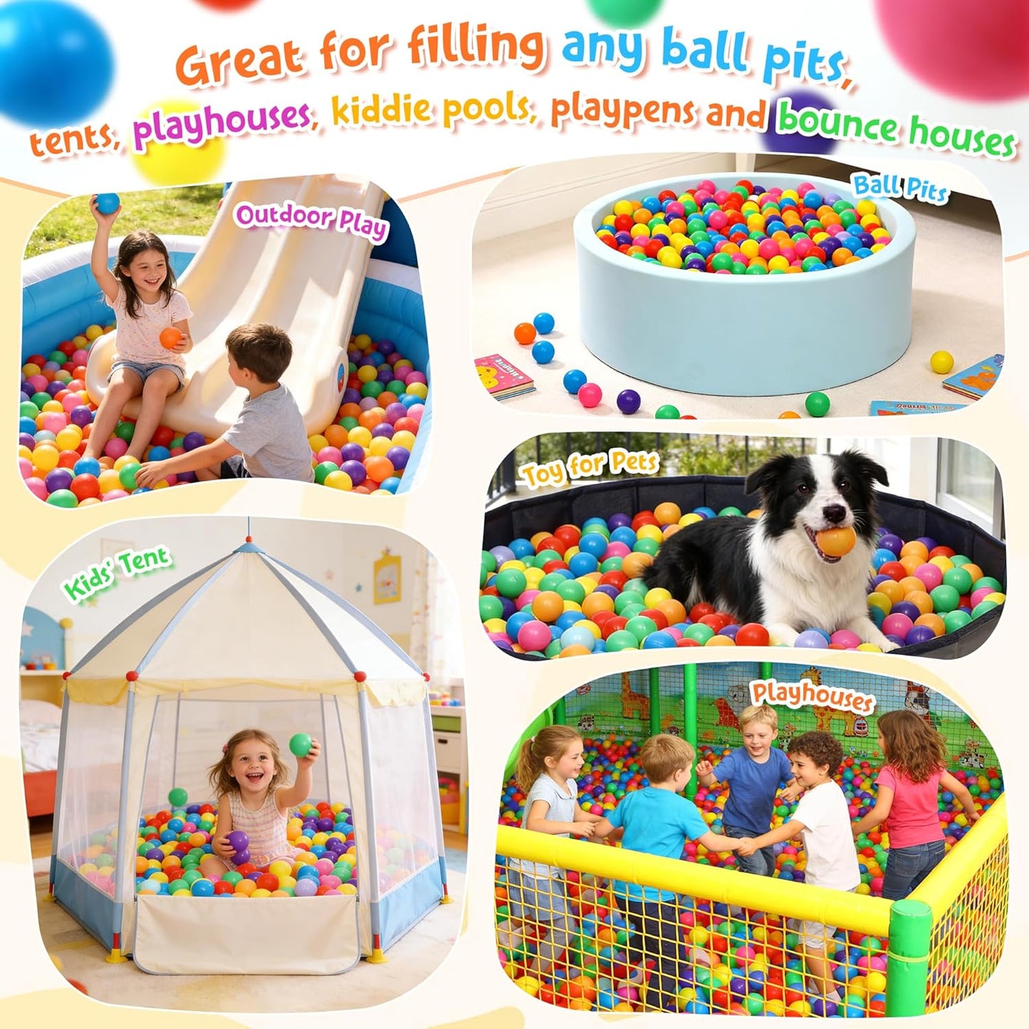 Ball Pit Balls Phthalate Free BPA Free Crush Proof Plastic - 7 Bright Colors in Reusable Play Toys for Kids with Storage Bag