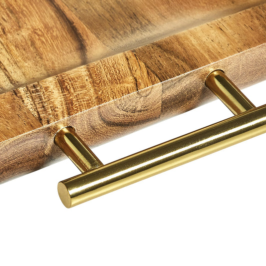 - Acacia Wood Rectangle Tray with Gold Color Handles, One Size