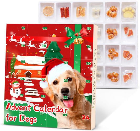 Advent Calendar for Dogs 2025, Dog Advent Calendar 2025, 24 Tasty Dog Treats for Christmas, Whole Meat for All Breeds, Box for Pets