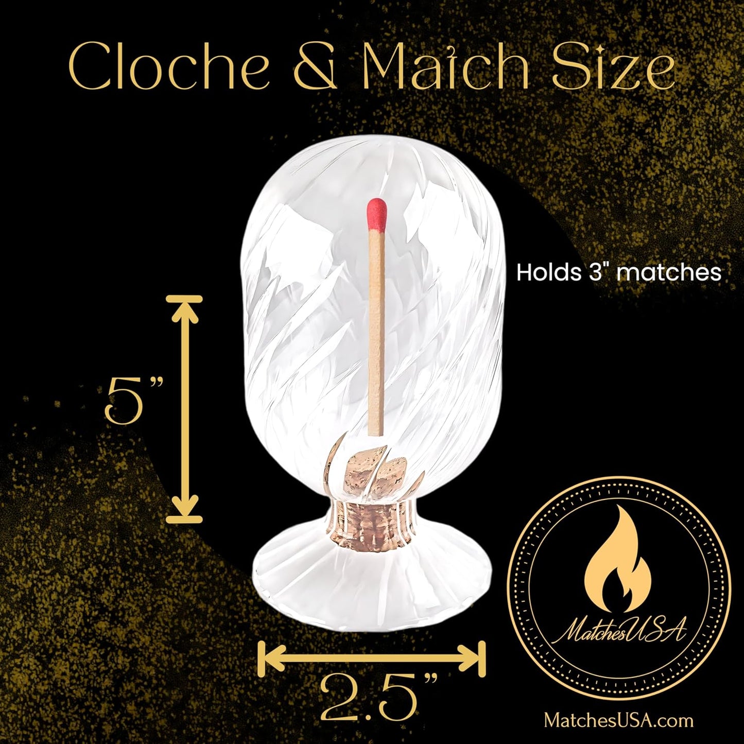 Includes Matches! | Helix Shaped Glass Matches Cloche | Spiral Decorative Match Holder Jar for Candles Set Display (Black Matches)