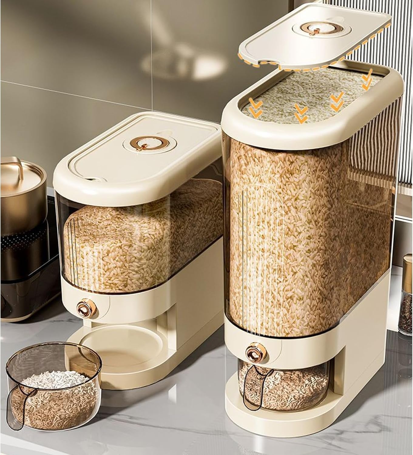 22LBS Rice Dispenser, Large Grain Container Storage with Lid Measuring Cylinder Household Cereal Dispenser Bucket for Kitchen Soybean Corn (22Lb)