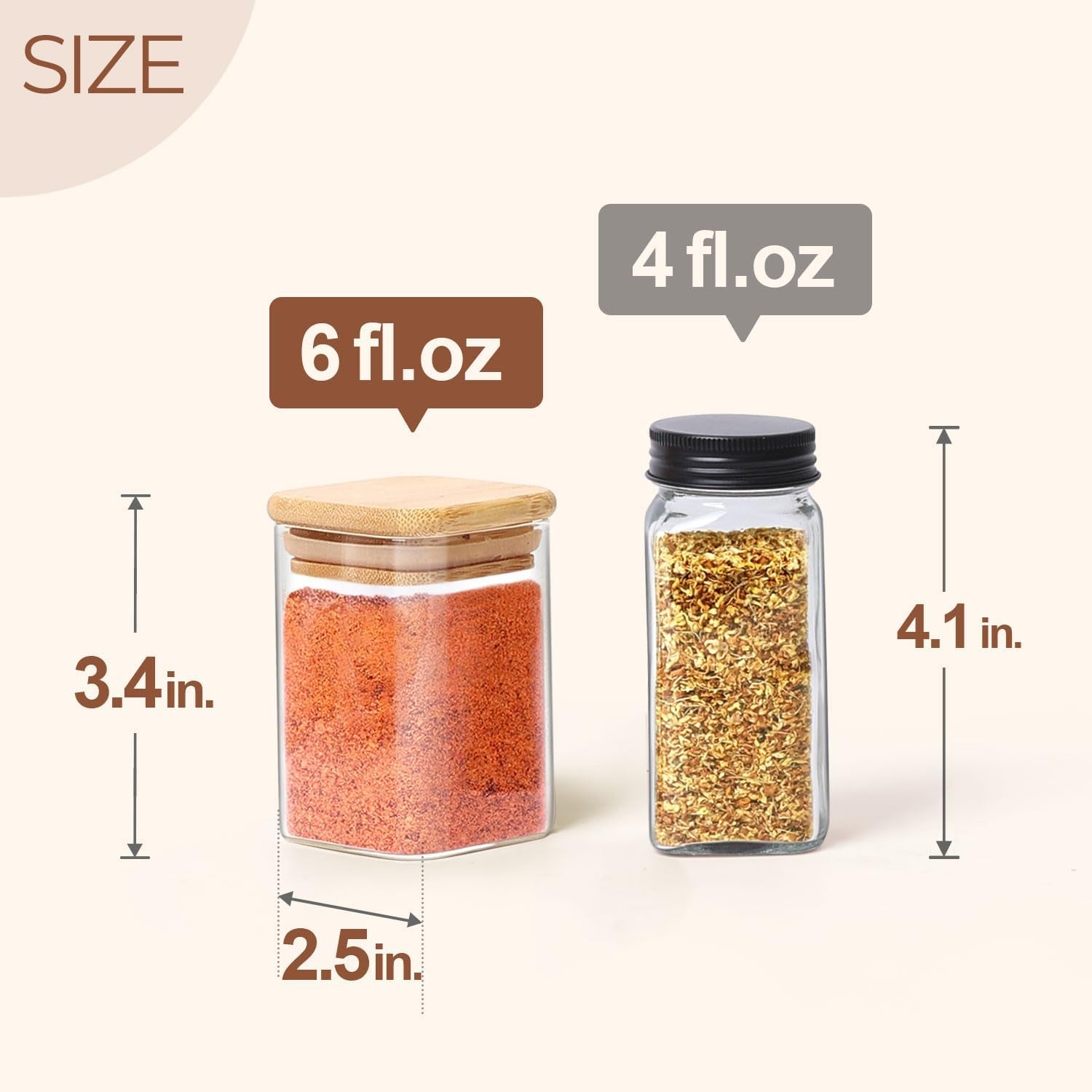 6Pcs 6 Oz Spice Jars with Label Trial Set, Glass Spice Jars with Bamboo Lids Supplementary Set, Seasoning Container Trial Pack, Perfect for Ktichen Starter