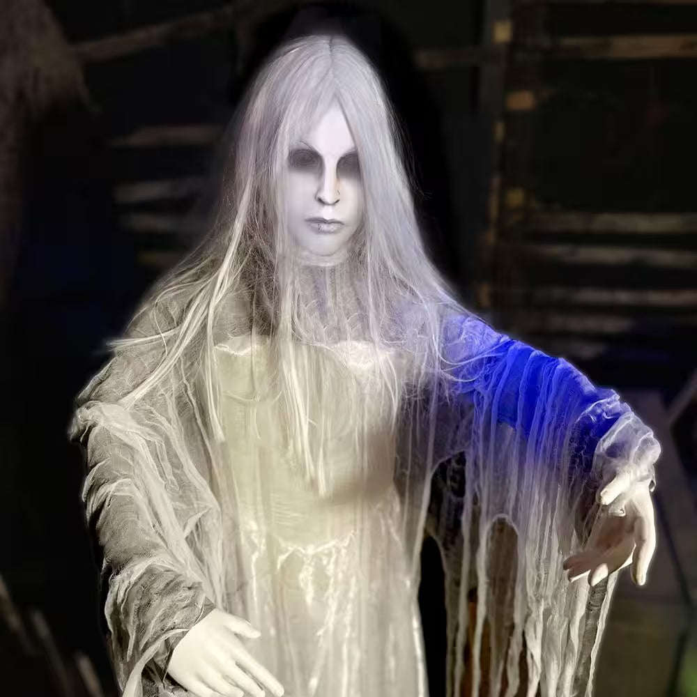 5.6 Ft. Rising Ghost Woman by Tekky, Sound Activated Halloween Animatronic