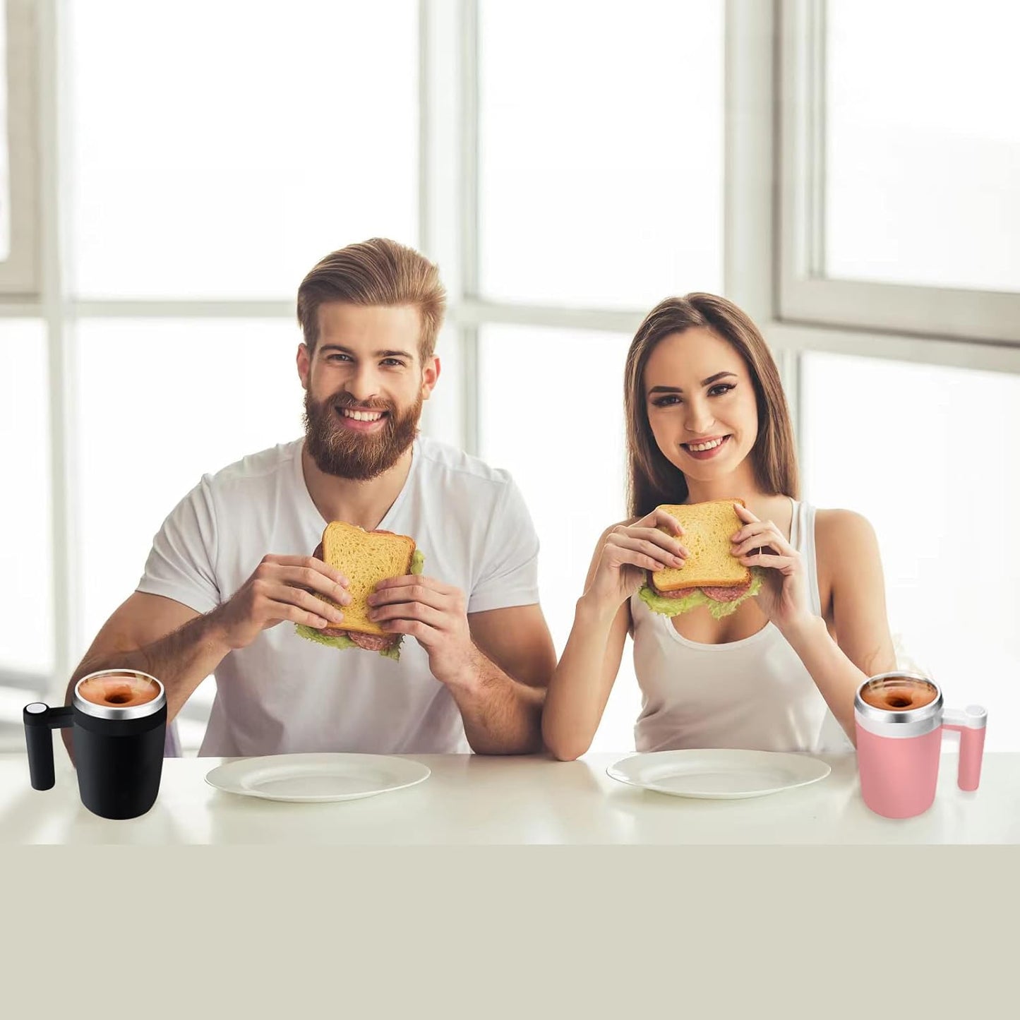 Self Stirring Mug,Rechargeable Auto Magnetic Coffee Mug with 2Pc Stir Bar,Waterproof Automatic Mixing Cup for Milk/Cocoa at Office/Kitchen/Travel 14Oz Best Gift - Pink