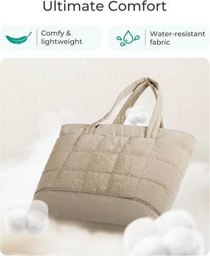 Large Tote Bag for Women, Expandable Puffer Work Tote Handbag, Quilted Carry-On Travel Gym Bag