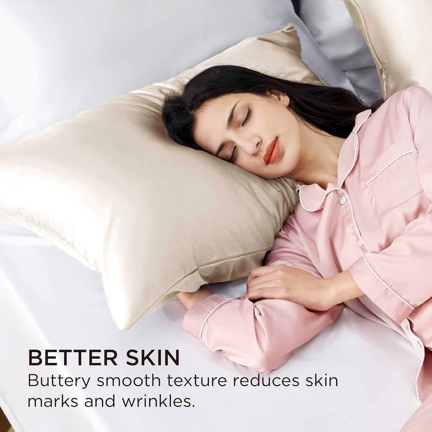 Satin Pillowcase for Hair - Beige Satin Pillow Cases Standard Size with Zipper 2 Pack, Similar to Silk Pillow Cases for Skin, Silky & Soft, Gifts for Women Men, 20X26 Inches