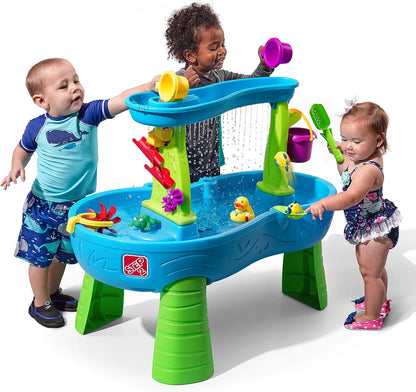 Rain Showers Splash Pond Water Table, Kids Water and Sand Activity Sensory Playset, Summer Outdoor Toys, 13 Piece Water Toy Accessories, for Toddlers 1.5+ Years Old, Blue & Green