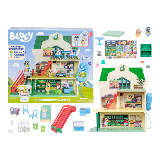 Supermarket Playset, 3 Different Levels with Exclusive  and Bingo Figures. 24 Sounds and 15+ Play Pieces plus Fun Intercom, Ages 3+