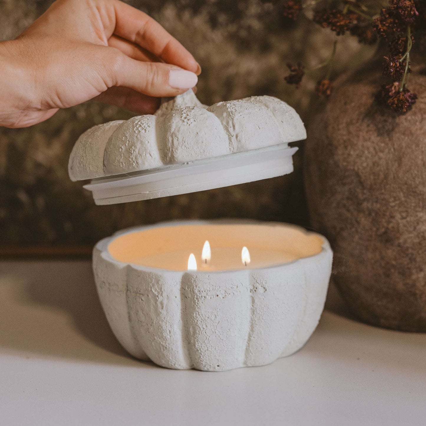 Cashmere and Vanilla Soy Candle - Cement Pumpkin Jar - 13.5 oz Baskit Bazaar