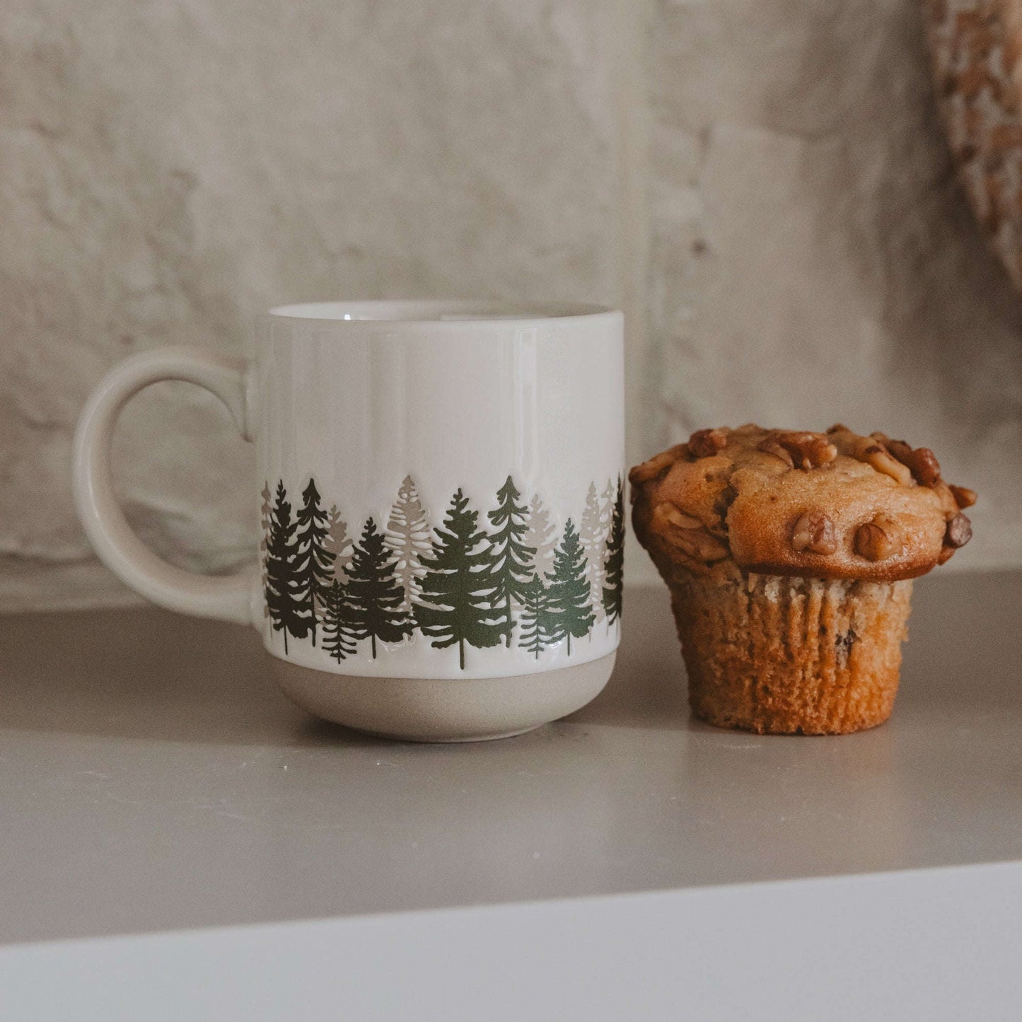 Forest 14 oz Cream Stoneware Coffee Mug Baskit Bazaar
