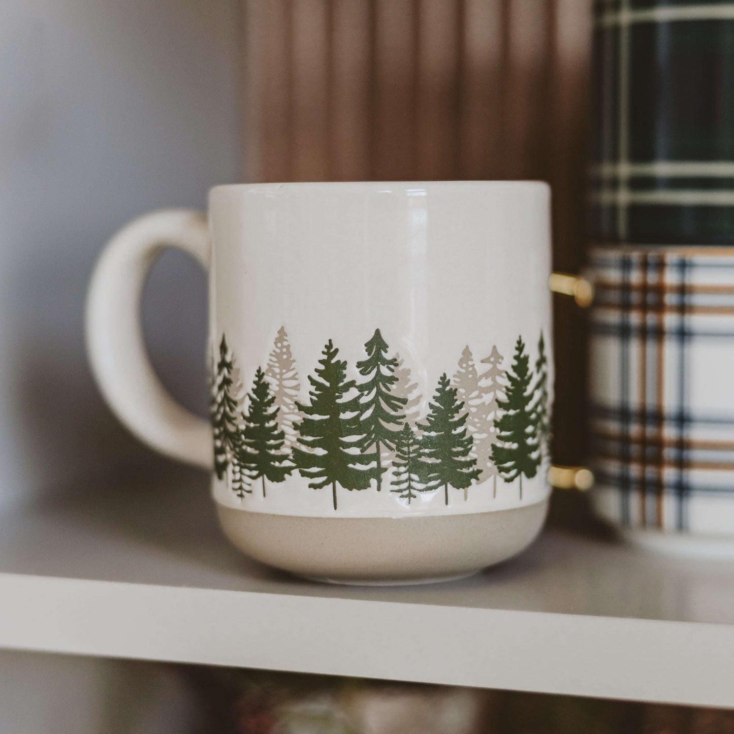 Forest 14 oz Cream Stoneware Coffee Mug Baskit Bazaar