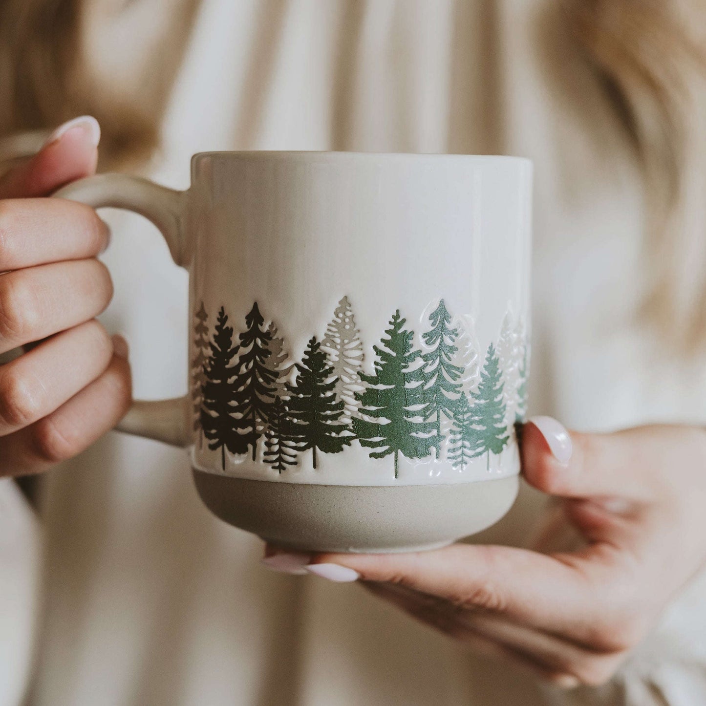Forest 14 oz Cream Stoneware Coffee Mug Baskit Bazaar