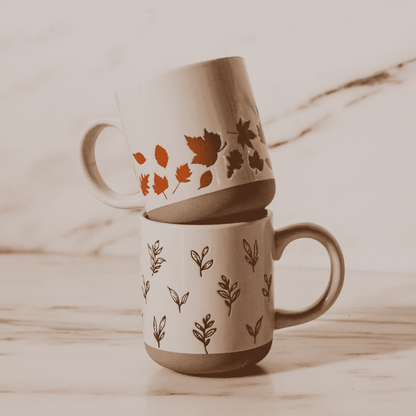Orange Leaves 14 oz Cream Stoneware Coffee Mug Baskit Bazaar