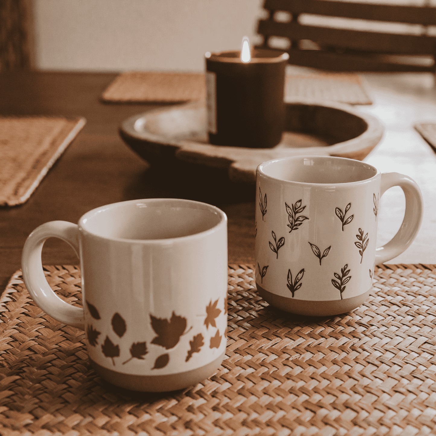 Orange Leaves 14 oz Cream Stoneware Coffee Mug Baskit Bazaar