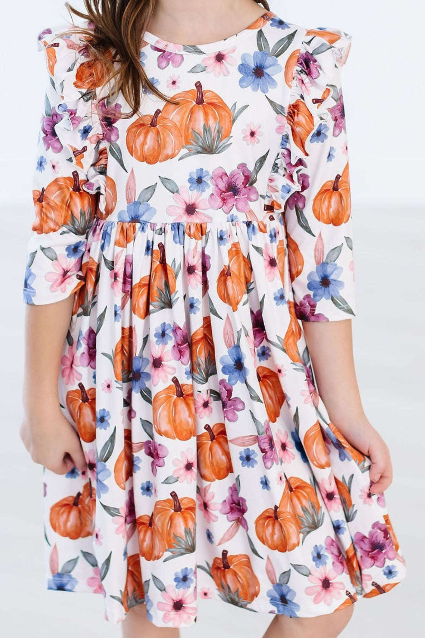Hey Pumpkin 3/4 Sleeve Ruffle Twirl Dress Baskit Bazaar