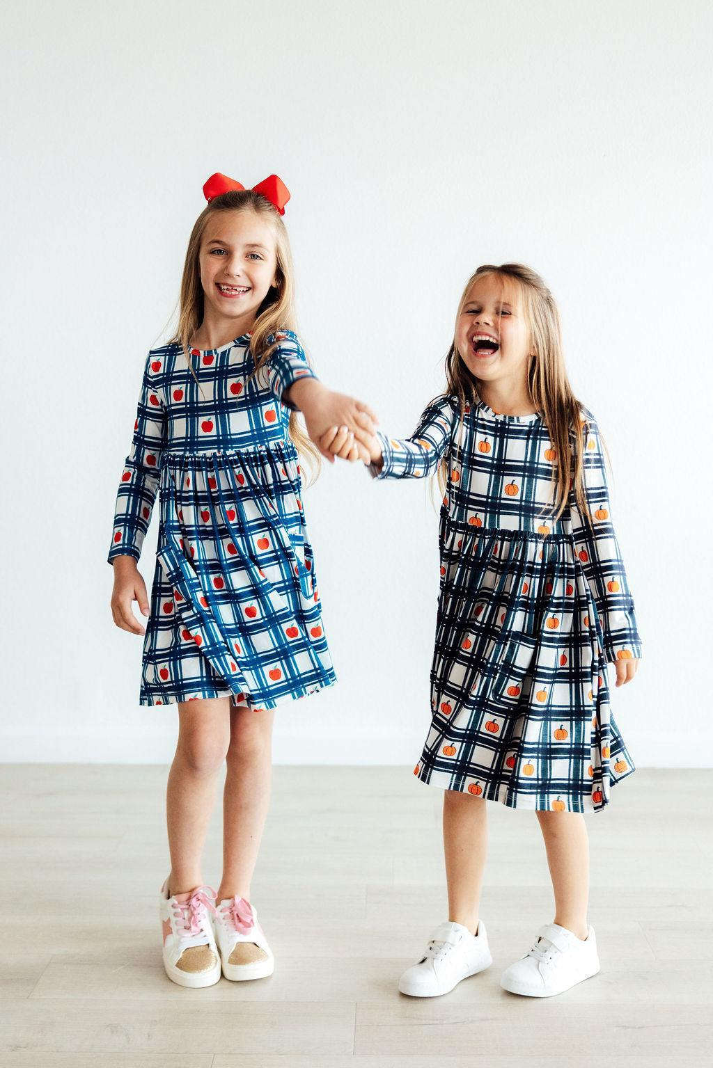 Plaid Pumpkins L/S Pocket Twirl Dress Baskit Bazaar