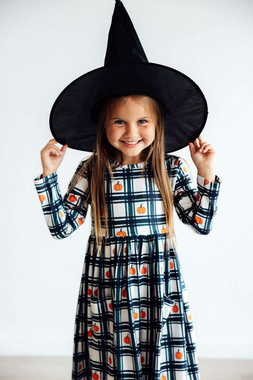 Plaid Pumpkins L/S Pocket Twirl Dress Baskit Bazaar