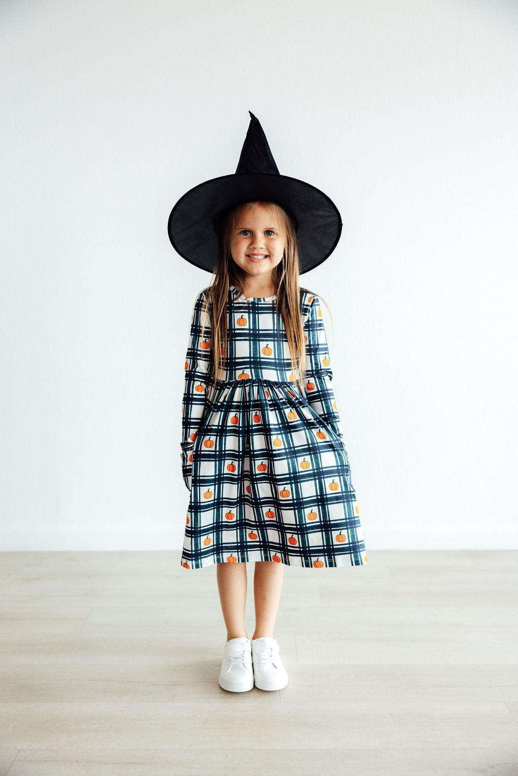 Plaid Pumpkins L/S Pocket Twirl Dress Baskit Bazaar