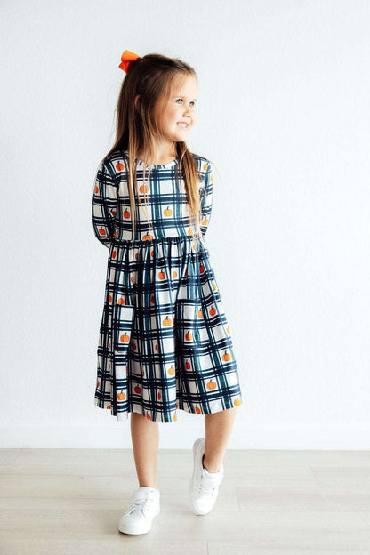 Plaid Pumpkins L/S Pocket Twirl Dress Baskit Bazaar