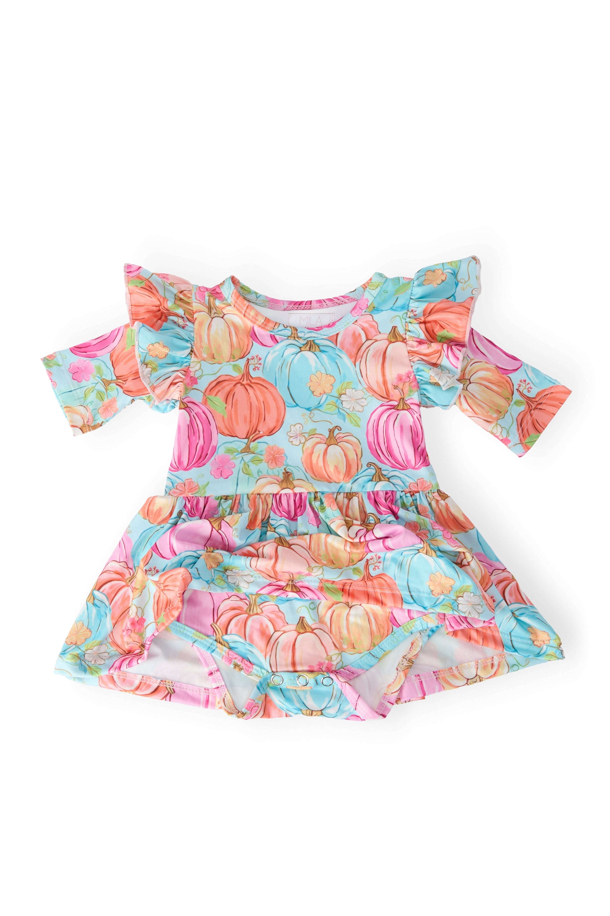 Preppy Pumpkins 3/4 Sleeve Twirl Flutter Bodysuit Baskit Bazaar