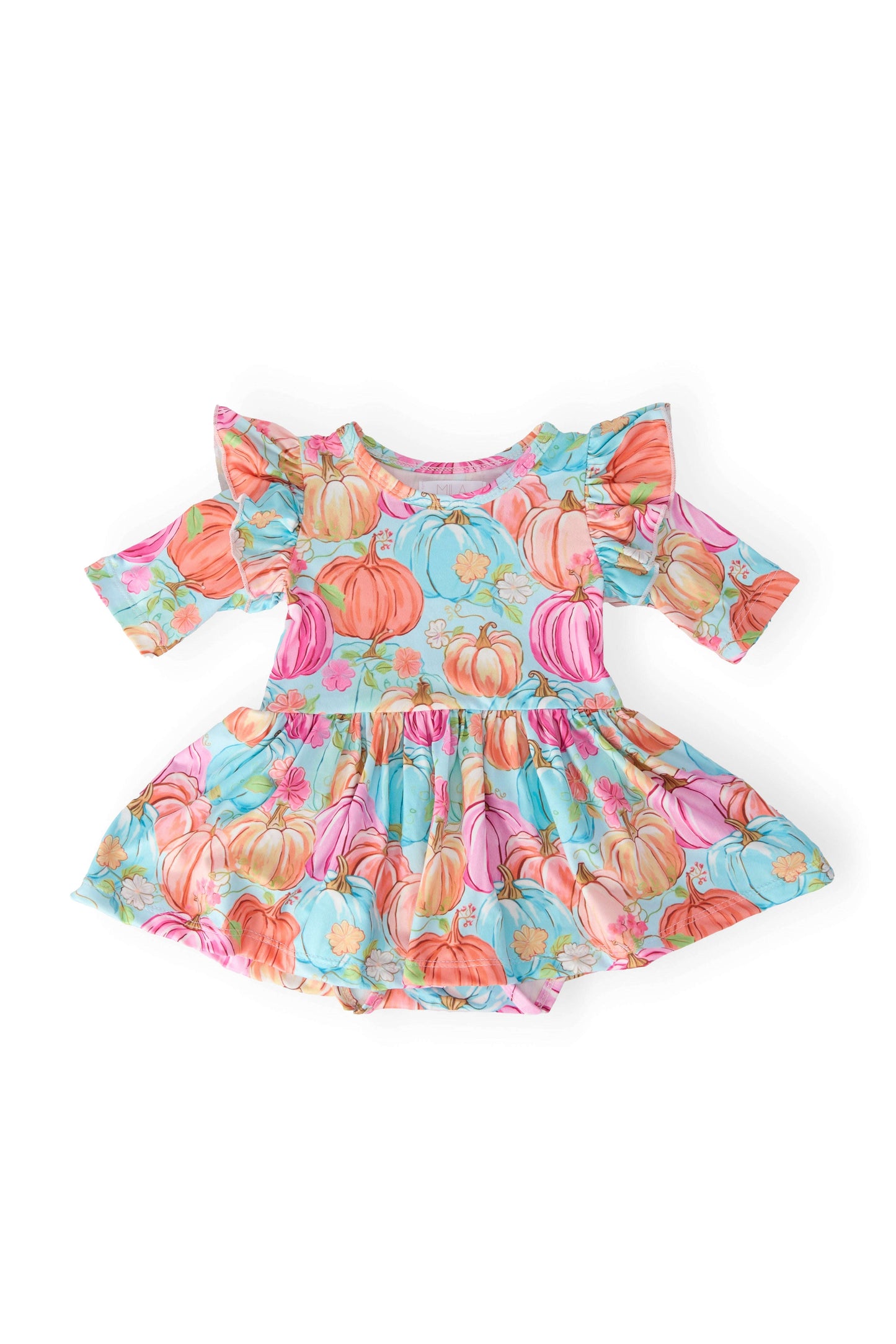 Preppy Pumpkins 3/4 Sleeve Twirl Flutter Bodysuit Baskit Bazaar