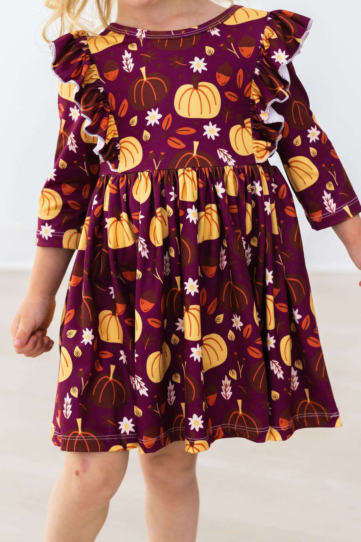 Pumpkin Patch 3/4 Sleeve Ruffle Twirl Dress Baskit Bazaar