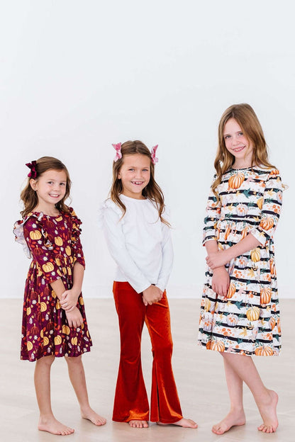 Pumpkin Patch 3/4 Sleeve Ruffle Twirl Dress Baskit Bazaar