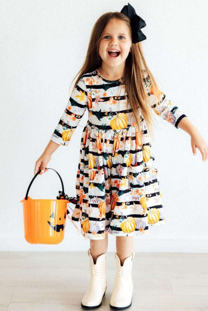 Pumpkins & Peonies 3/4 Sleeve Pocket Twirl Dress Baskit Bazaar