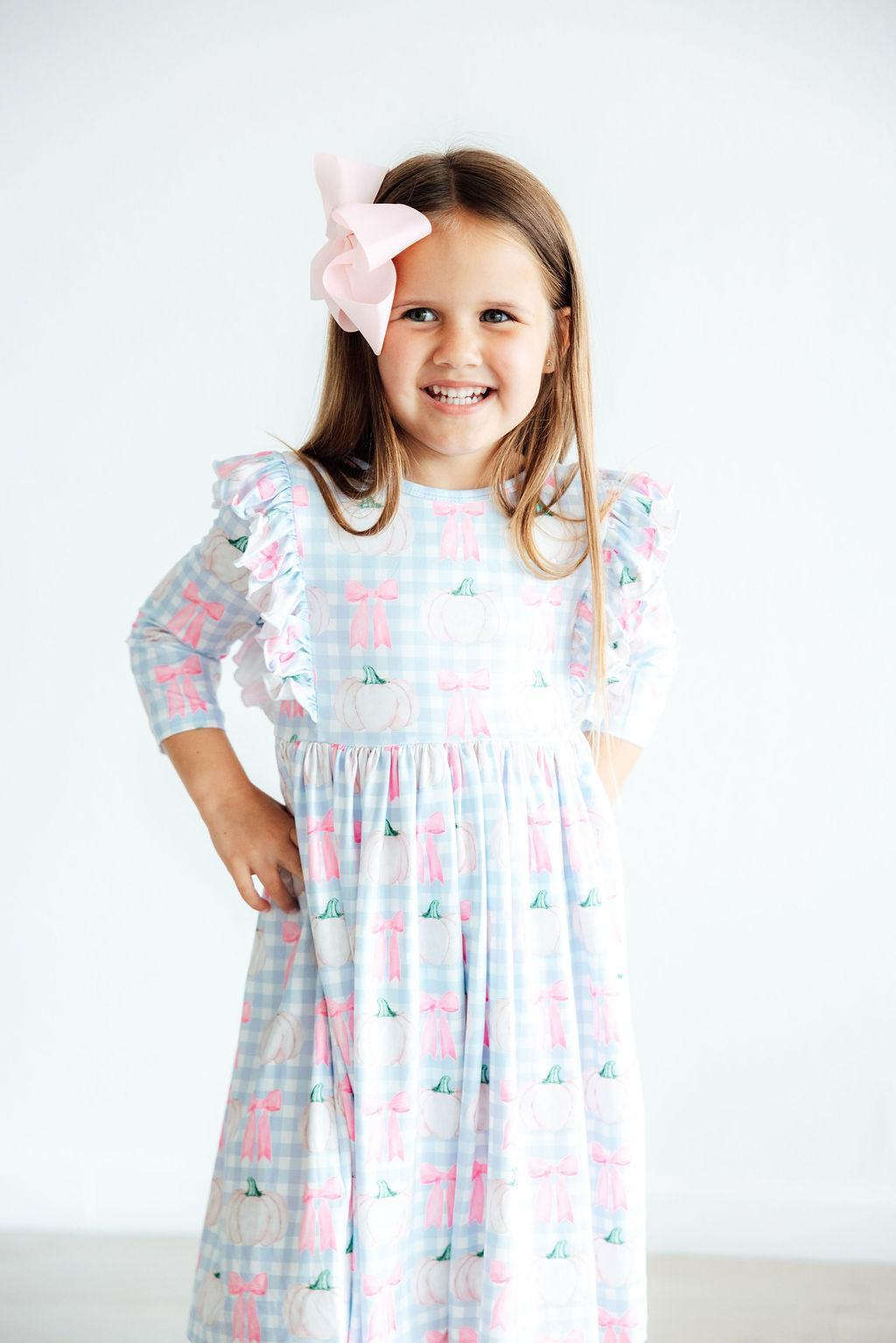 SALE Pumpkin Picnic 3/4 Sleeve Ruffle Twirl Dress Baskit Bazaar