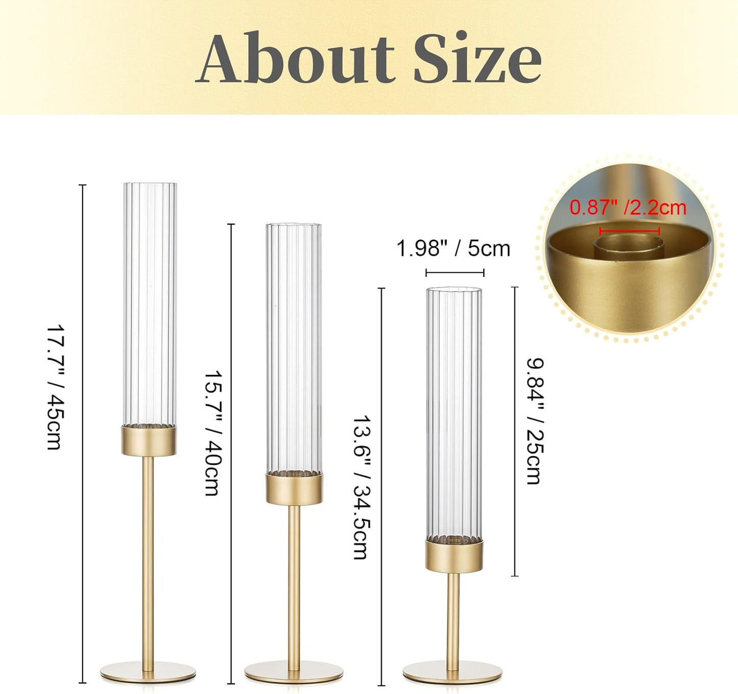 Gold Hurricane Candle Holders: Brass Candlestick Holders Set of 6 Tall Taper Candle Holders for Candlesticks Candle Sticks Holder Decor for Table Centerpiece Wedding Party Christmas Decorations