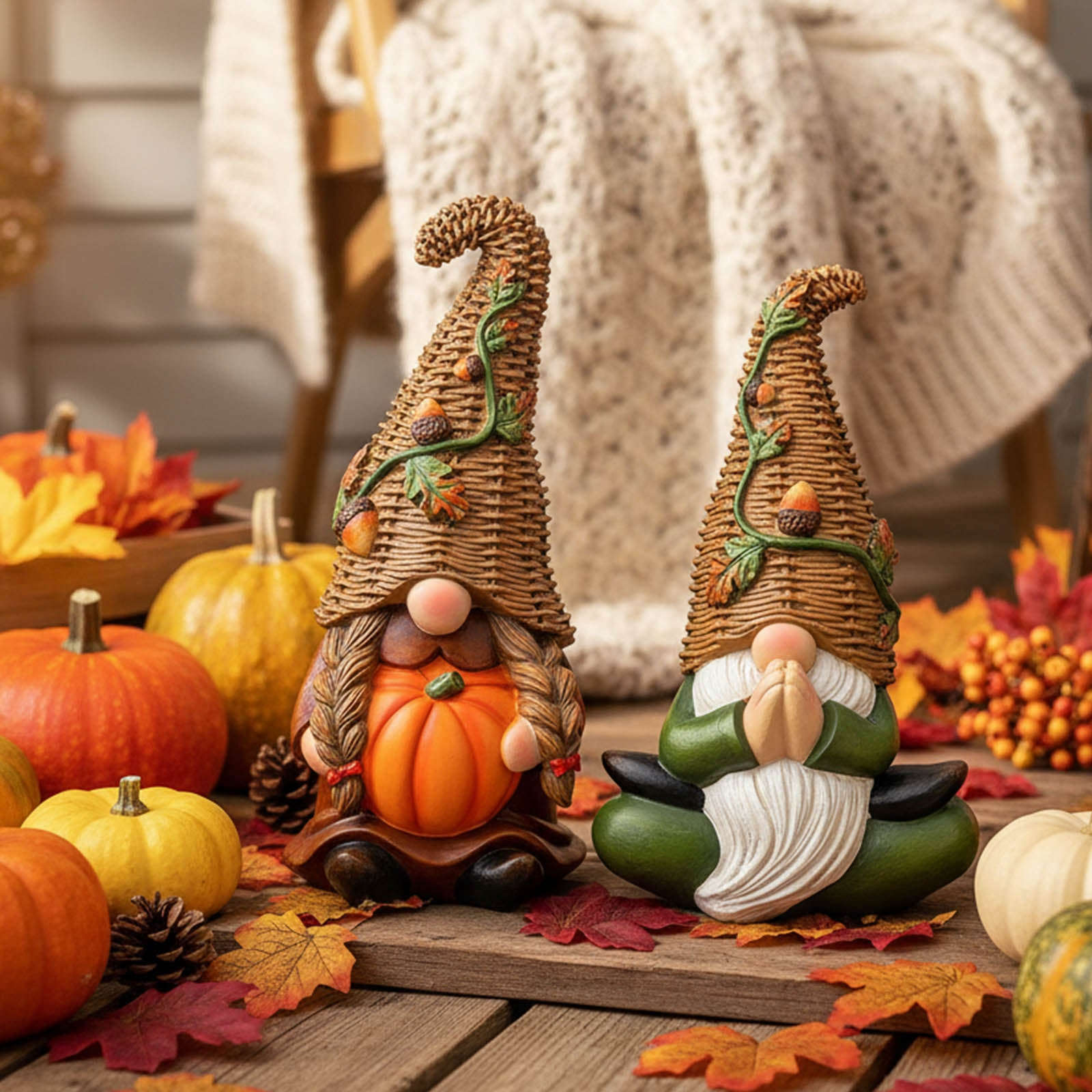 Fall Decorations for Home, Fall Gnomes Decoration, Wicker Gnomes Decor, Thanksgiving Decor, 2Pcs