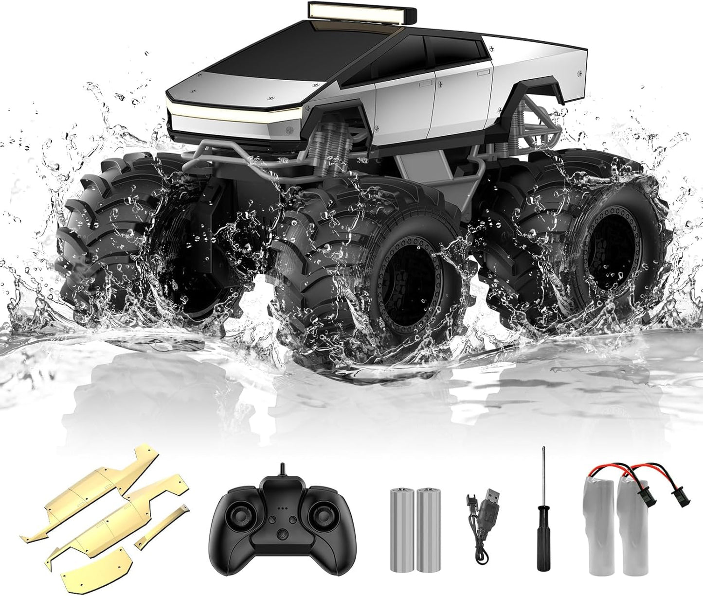 Amphibious Remote Control Car, 1:18 Monster Truck Toys for Boys RC Cars, 2.4 Ghz Waterproof RC Trucks, 4WD All Terrain Off-Road Pickup, Kids Christmas Birthday Gifts Present Boys Girls Toys Ages 6+