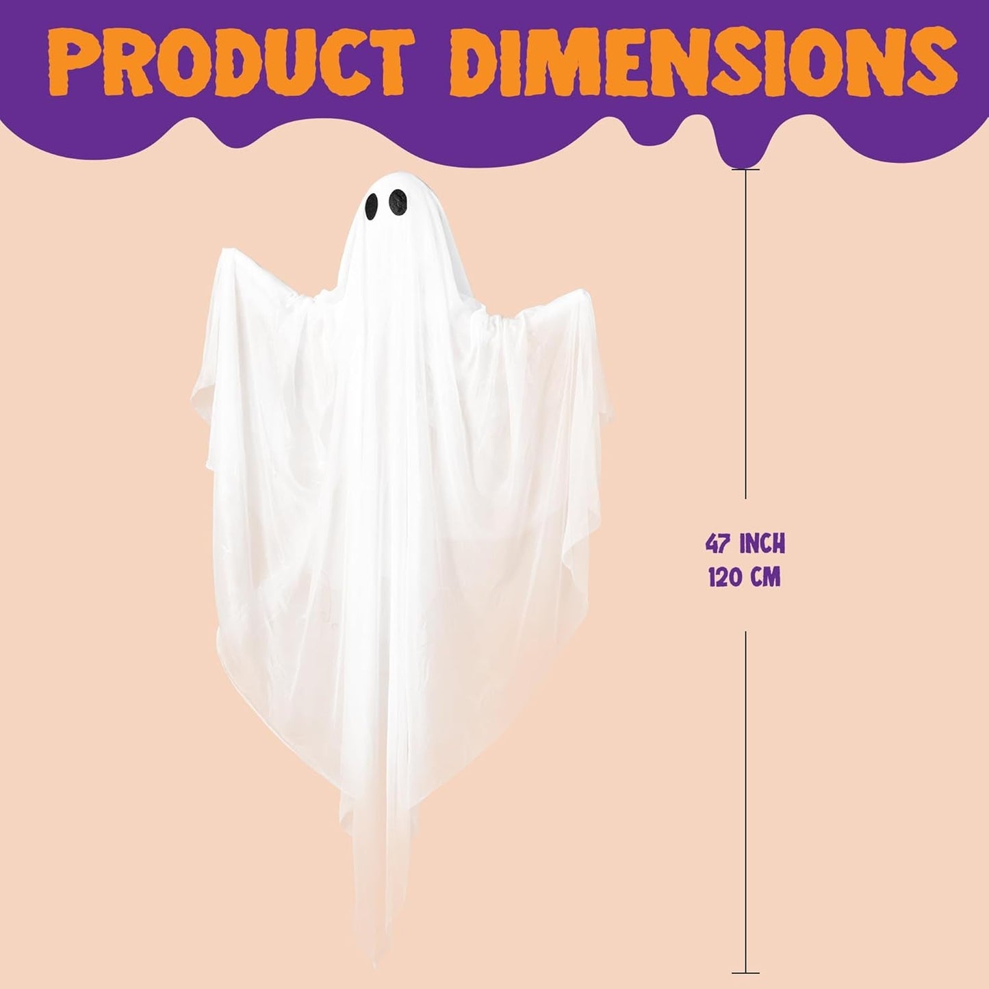 Halloween Hanging Light up Ghost, 47” White Ghosts with Warm White LED Light and Timer Halloween Hanging Decoration Waterproof for Front Yard Patio Lawn Garden Party Decor Indoor Outdoor