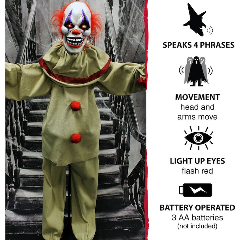 5-Ft Freestanding Motion Activated Talking Lighted Frans Clown Animatronic