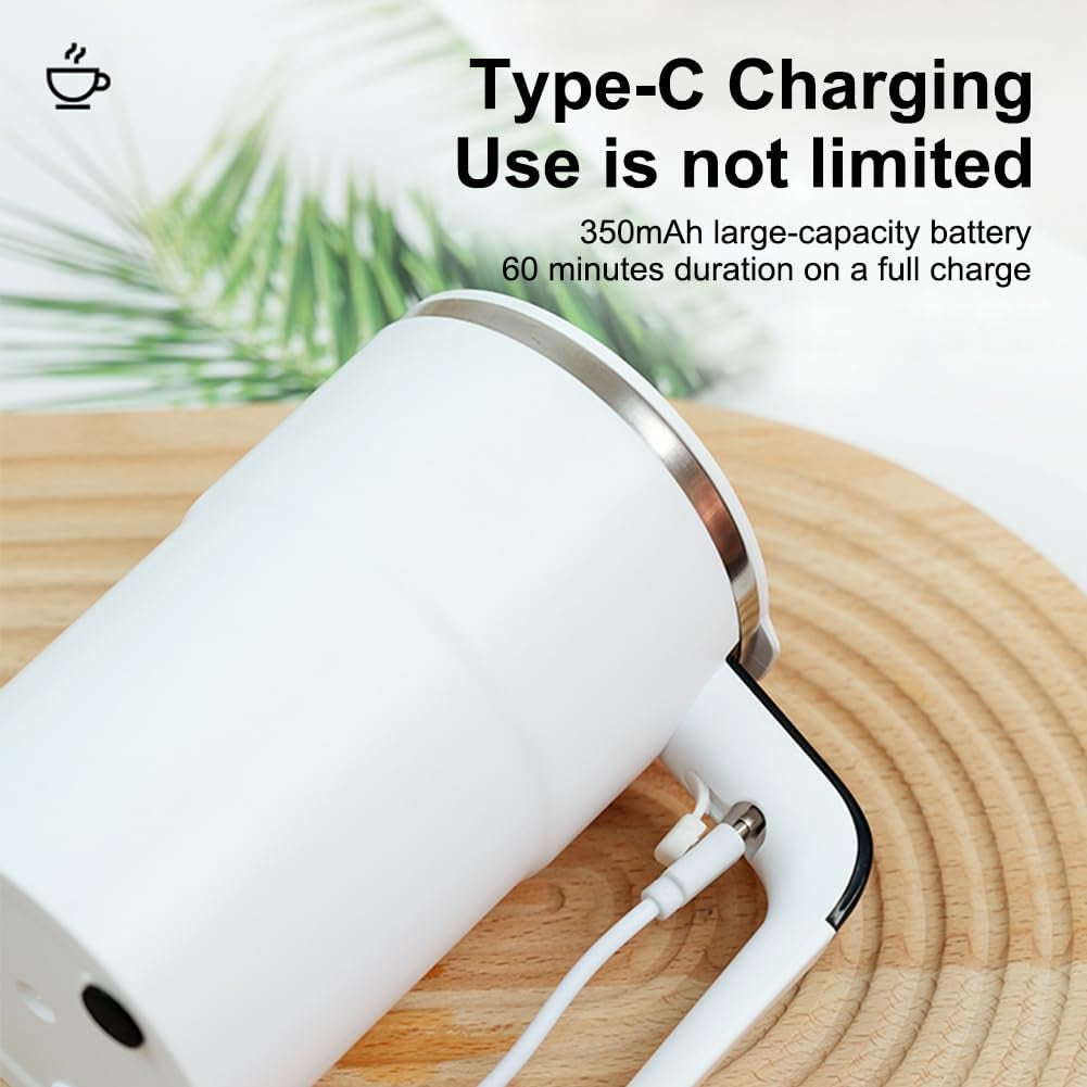 Self-Stirring Coffee Mug Magnetic Stirring Cup Drink Stirrer Rechargeable Automatic Mixing Cup W/Lcd Thermometer for Coffee Tea Hot Chocolate (White, 13 Oz)