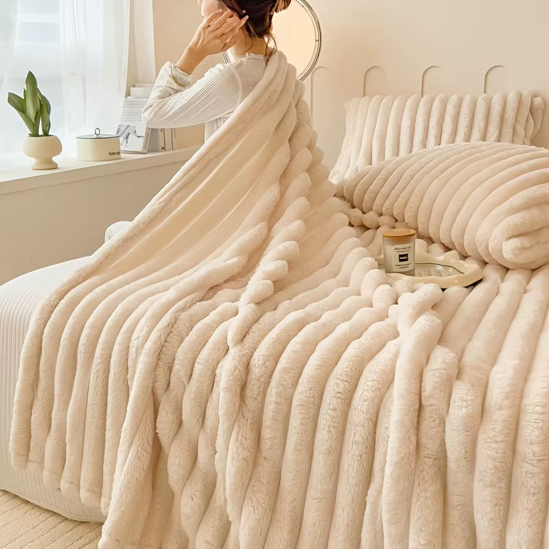 Luxury Soft Faux Rabbit Fur Throw Blanket Fluffy Warm Solid Color Plush Blanket for Sofa Bed Single Double Spring Autumn Plaid