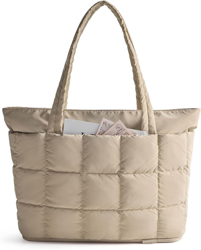 Large Tote Bag for Women, Expandable Puffer Work Tote Handbag, Quilted Carry-On Travel Gym Bag