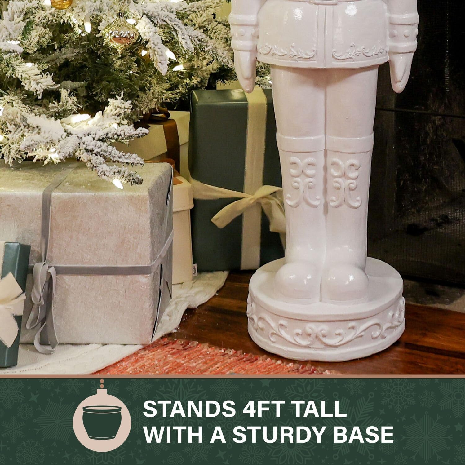 48” Glossy White Soldier, Large Resin Decorative Christmas Nutcracker, Modern Seasonal Holiday Figurine