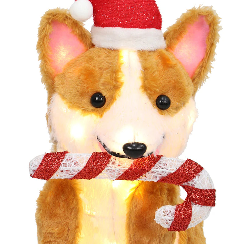 21-In LED Corgi with Candy Cane Yard Decoration