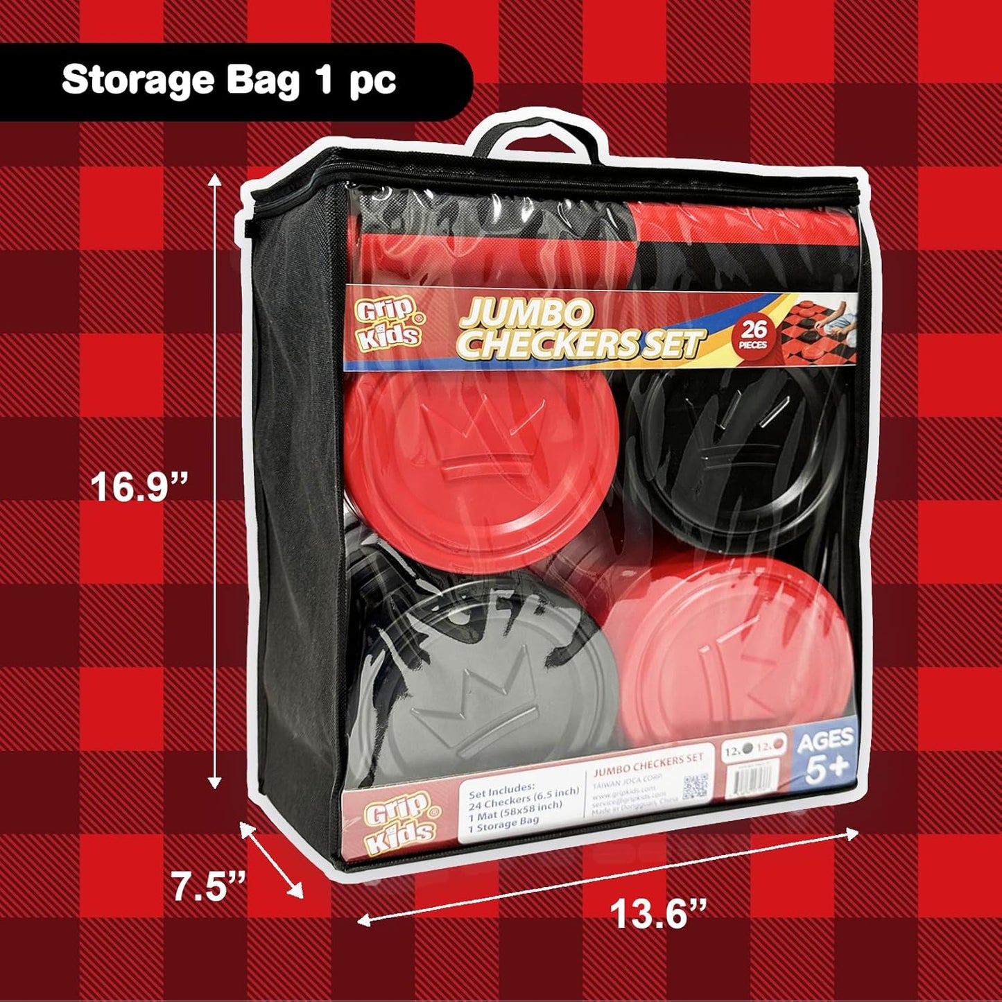 Jumbo Checkers Set with Storage Bag - 58 Inch Mat - Outdoor & Indoor Play Toys, Backyard Board Games, Family Party, Birthday for Toddlers Ages 5 6 7 8 Year Old - Amazon Exclusive