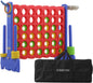 Giant 4-In-A-Row Game with Carry Bag, 3-In-1 Jumbo 4-To-Score Outdoor Yard Game with Basketball Hoop, Ring Toss, Quick-Release Slider, 42 Rings, Family Party Game for Kids & Adults